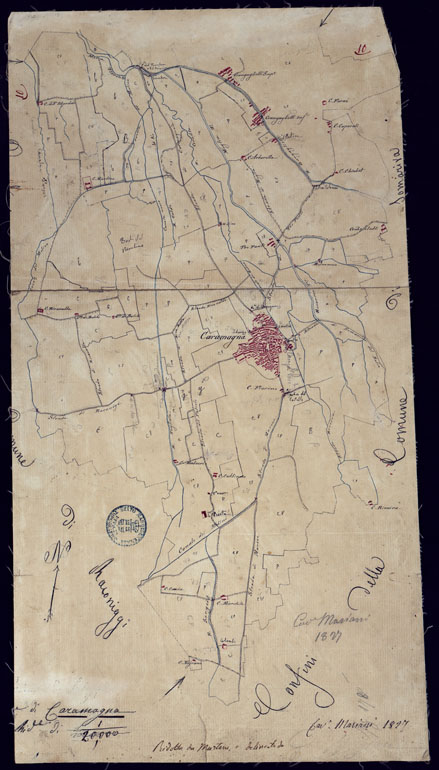 (N:23764) TERRITORIO COMPRESO TRA RACCONIGI, MORETTA, SAVIGLIANO, ALESSANDRIA ED IVREA - CARAMAGNA SU TELA A STACCHI. (CA001866) Carte e stampe antiche: riproduzione a colori su carta (formato A2)