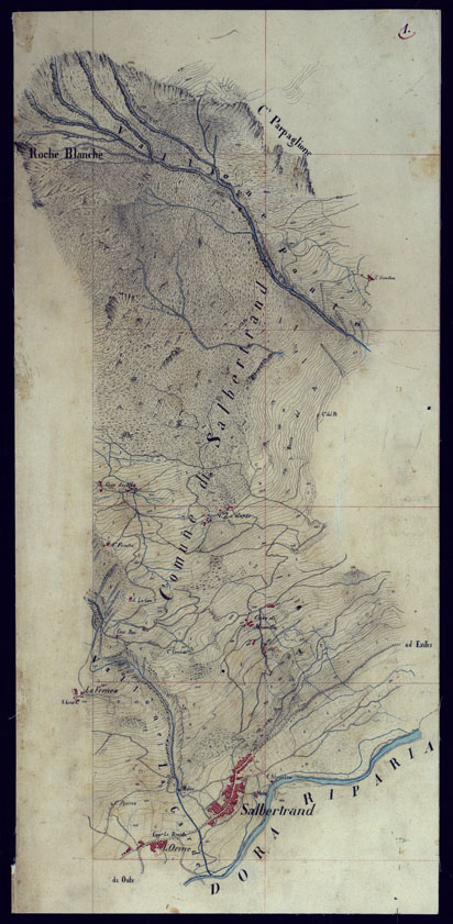 (N:23523) VALLE DELLA DORA EXILLES MINUTE AL 10.000. RILIEVI ESEGUITI NEL 1864 ALLIEVI INGEGNERI DEL R. CORPO DEL GENIO CIVILE ALLA SCALA DI 1 A 10.000 - FOGLIO 1. (CA002067) Carte e stampe antiche: riproduzione a colori su carta (formato A2)