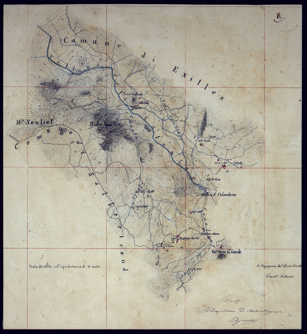 (N:23528) VALLE DELLA DORA EXILLES MINUTE AL 10.000. RILIEVI ESEGUITI NEL 1864 ALLIEVI INGEGNERI DEL R. CORPO DEL GENIO CIVILE ALLA SCALA DI 1 A 10.000 - FOGLIO 6. (CA002072) Carte e stampe antiche: riproduzione a colori su carta (formato A2)