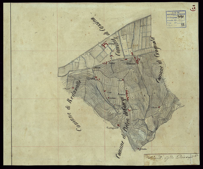 (N:23702) GRUPPO DI 132 FRAZIONI DI MINUTE DI CAMPAGNA ALLA SCALA 1:10.000 DEI RILEVAMENTI ESEGUITI NEL 1853-1867 - CASTANA - MONTU' BECCARIA - RILIEVI OPERATORE N. 3 (CA002310) Carte e stampe antiche: riproduzione a colori su carta (formato A2)