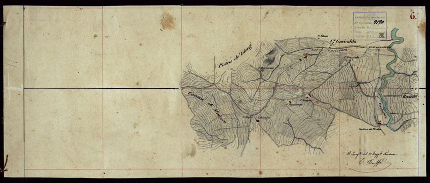 (N:23707) GRUPPO DI 132 FRAZIONI DI MINUTE DI CAMPAGNA ALLA SCALA 1:10.000 DEI RILEVAMENTI ESEGUITI NEL 1853-1867 - CASTANA - MONTU' BECCARIA - RILIEVI OPERATORE N. 6 (CA002315) Carte e stampe antiche: riproduzione a colori su carta (formato A2)
