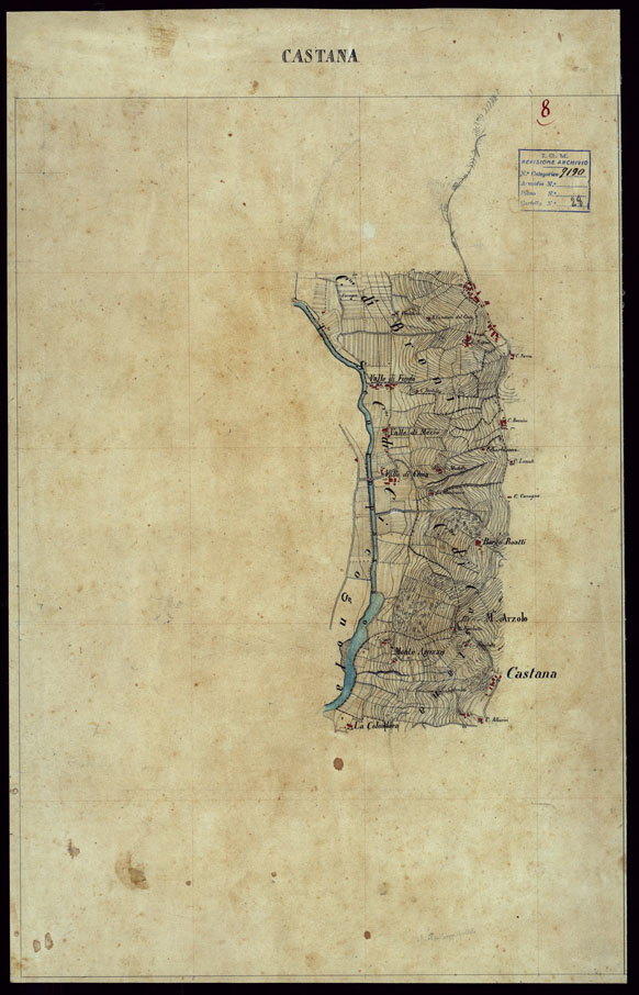 (N:23710) GRUPPO DI 132 FRAZIONI DI MINUTE DI CAMPAGNA ALLA SCALA 1:10.000 DEI RILEVAMENTI ESEGUITI NEL 1853-1867 - CASTANA - MONTU' BECCARIA - RILIEVI OPERATORE N. 8 (CA002318) Carte e stampe antiche: riproduzione a colori su carta (formato A2)