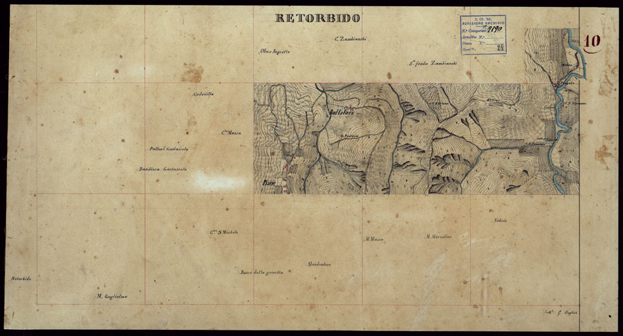 (N:23751) GRUPPO DI 132 FRAZIONI DI MINUTE DI CAMPAGNA ALLA SCALA 1:10.000 DEI RILEVAMENTI ESEGUITI NEL 1853-1867 - RETORBIDO - RILIEVI OPERATORE N. 10 (CA002359) Carte e stampe antiche: riproduzione a colori su carta (formato A2)