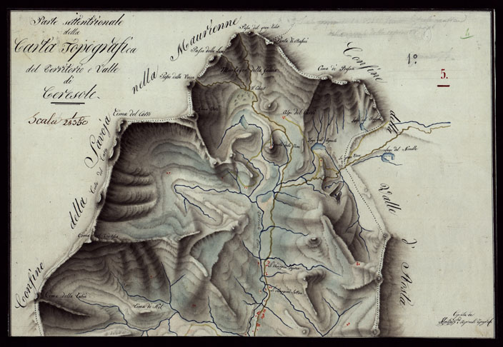 (N:23784) PARTE MERIDIONALE DELLA CARTA TOPOGRAFICA DEL TERRITORIO E VALLE DI CERESOLE SCALA 1 28.350 - FOGLIO 5 PARTE 1 (CA002423) Carte e stampe antiche: riproduzione a colori su carta (formato A2)