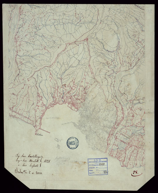 (N:15382) RICOGNIZIONI ESEGUITE ALLA SCALA DI 1/20.000 CHE COMPRENDANO LE DUE RIVIERE DEGLI EX STATI SARDI E PARTE DELLE ATTUALI PROVINCIE DI ALESSANDRIA  E DI PAVIA - FOGLIO 28. (CA002659) Carte e stampe antiche: riproduzione a colori su carta (formato A2)