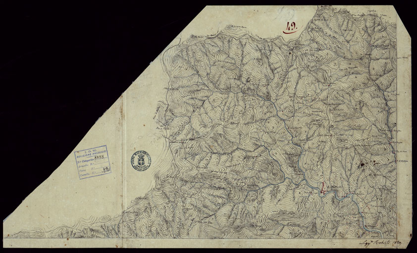 (N:15403) RICOGNIZIONI ESEGUITE ALLA SCALA DI 1/20.000 CHE COMPRENDANO LE DUE RIVIERE DEGLI EX STATI SARDI E PARTE DELLE ATTUALI PROVINCIE DI ALESSANDRIA  E DI PAVIA - FOGLIO 49. (CA002680) Carte e stampe antiche: riproduzione a colori su carta (formato A2)
