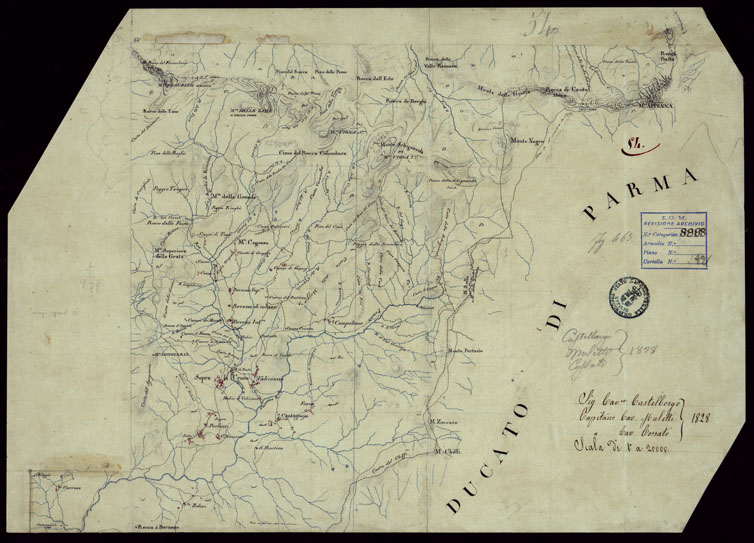(N:15408) RICOGNIZIONI ESEGUITE ALLA SCALA DI 1/20.000 CHE COMPRENDANO LE DUE RIVIERE DEGLI EX STATI SARDI E PARTE DELLE ATTUALI PROVINCIE DI ALESSANDRIA  E DI PAVIA - FOGLIO 54. (CA002685) Carte e stampe antiche: riproduzione a colori su carta (formato A2)