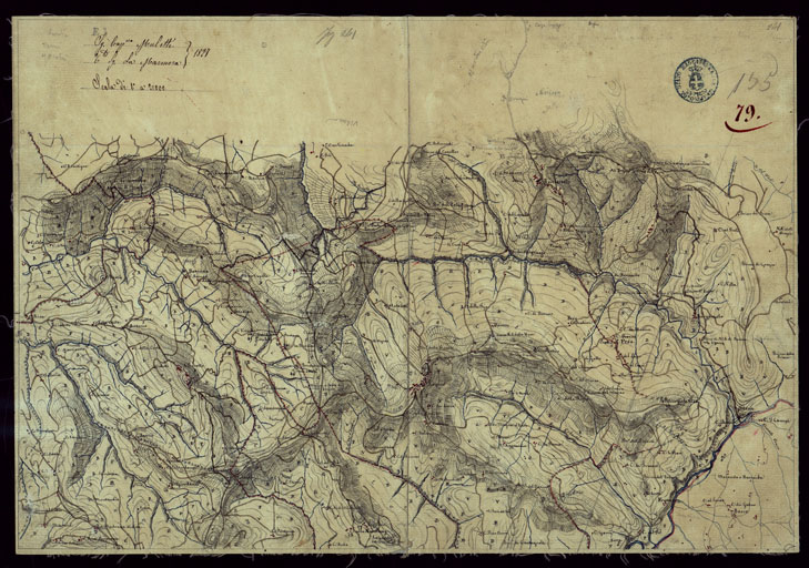 (N:15434) RICOGNIZIONI ESEGUITE ALLA SCALA DI 1/20.000 CHE COMPRENDANO LE DUE RIVIERE DEGLI EX STATI SARDI E PARTE DELLE ATTUALI PROVINCIE DI ALESSANDRIA  E DI PAVIA - FOGLIO 79. (CA002713) Carte e stampe antiche: riproduzione a colori su carta (formato A2)