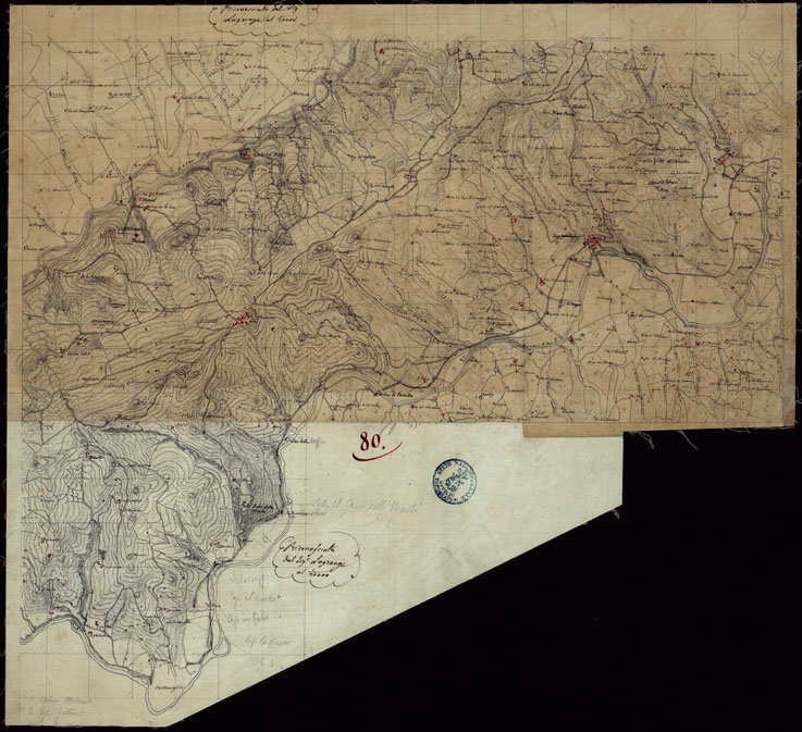 (N:15435) RICOGNIZIONI ESEGUITE ALLA SCALA DI 1/20.000 CHE COMPRENDANO LE DUE RIVIERE DEGLI EX STATI SARDI E PARTE DELLE ATTUALI PROVINCIE DI ALESSANDRIA  E DI PAVIA - FOGLIO 80. (CA002714) Carte e stampe antiche: riproduzione a colori su carta (formato A2)