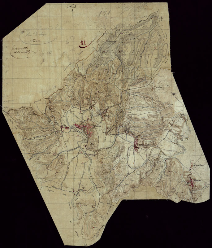 (N:15467) RICOGNIZIONI ESEGUITE ALLA SCALA DI 1/20.000 CHE COMPRENDANO LE DUE RIVIERE DEGLI EX STATI SARDI E PARTE DELLE ATTUALI PROVINCIE DI ALESSANDRIA  E DI PAVIA - FOGLIO 117. (CA002757) Carte e stampe antiche: riproduzione a colori su carta (formato A2)