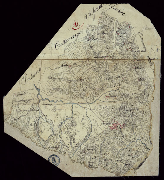 (N:15493) RICOGNIZIONI ESEGUITE ALLA SCALA DI 1/20.000 CHE COMPRENDANO LE DUE RIVIERE DEGLI EX STATI SARDI E PARTE DELLE ATTUALI PROVINCIE DI ALESSANDRIA  E DI PAVIA - FOGLIO 141. (CA002785) Carte e stampe antiche: riproduzione a colori su carta (formato A2)
