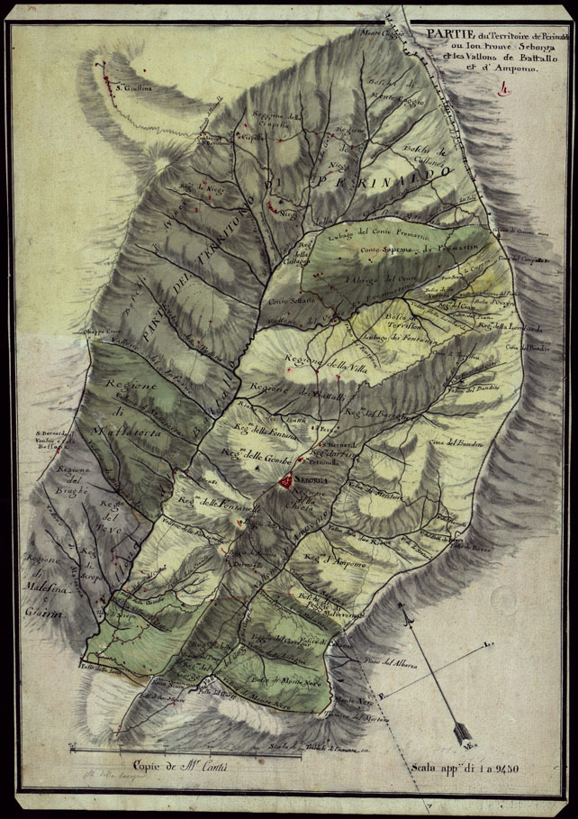 (N:13203) PARTIE DU TERRITOIRE DE PERINALDO OU LON TROUVE SEBORGA ET LES VALLONS DE BATTALLO ET D'AMPOMO + RETRO. (CA002924, CA002925) Carte e stampe antiche: riproduzione a colori su carta (formato A2)