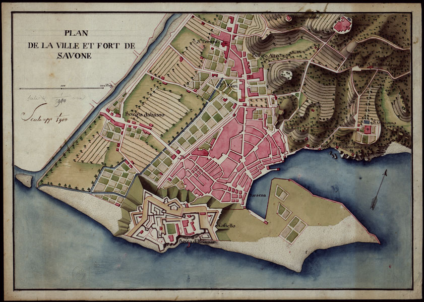 (N:14056) PLAN DE LA VILLE ET FORT DE SAVONE (CA002997) Carte e stampe antiche: riproduzione a colori su carta (formato A2)