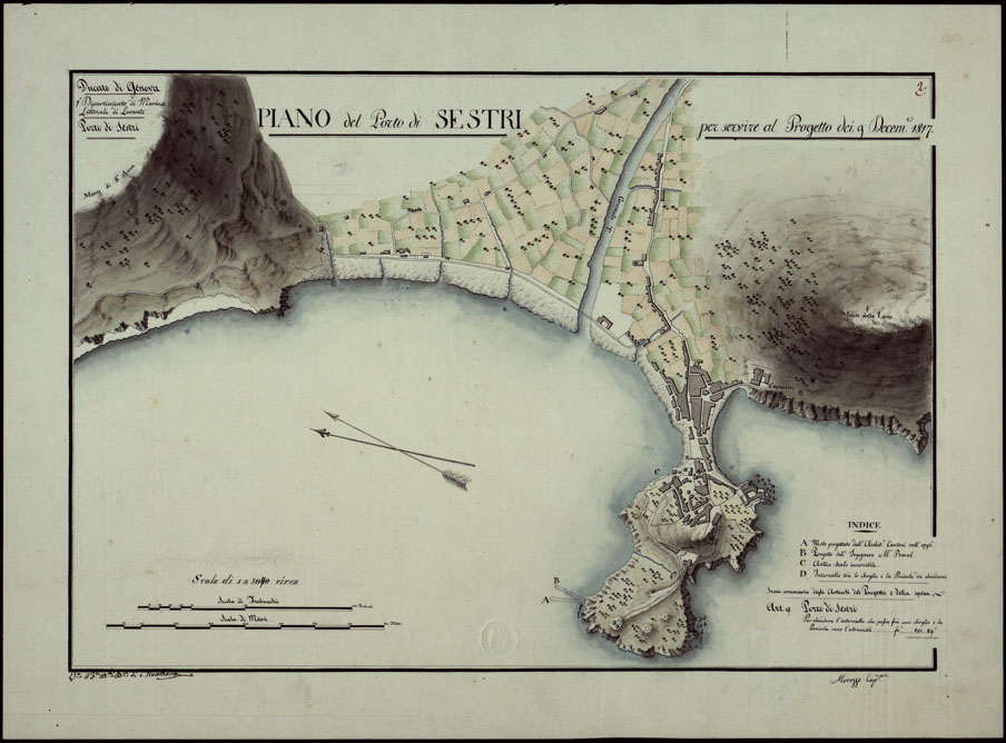 (N:13265) PIANO DEL PORTO DI SESTRI PER SERVIRE AL PROGETTO DEI 9 DICEMBRE 1817 - DUCATO DI GENOVA 1 DIPARTIMENTO DI MARINA LITTORALE DI LEVANTE PORTO DI SESTRI. (CA002999) Carte e stampe antiche: riproduzione a colori su carta (formato A2)