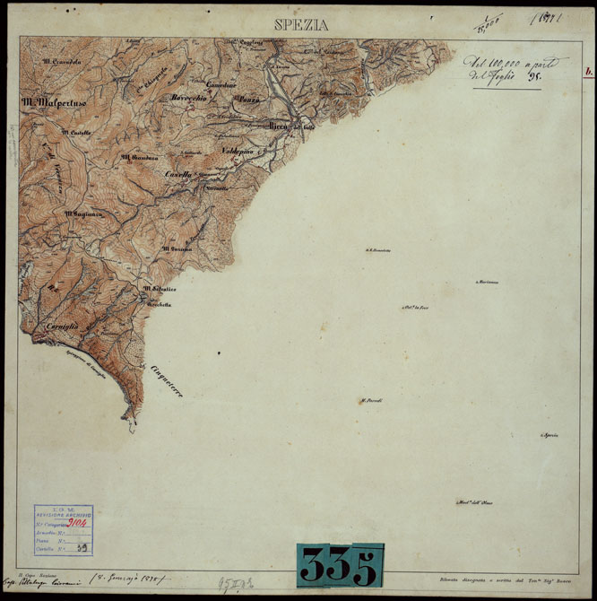 (N:23872) TAVOLETTA DI SPEZIA FOGLIO 95 RILEVATA E DISEGANTA DAL TEN. BOSCO AL 1:25.000 - SPEZIA PARTE B (CA003172) Carte e stampe antiche: riproduzione a colori su carta (formato A2)