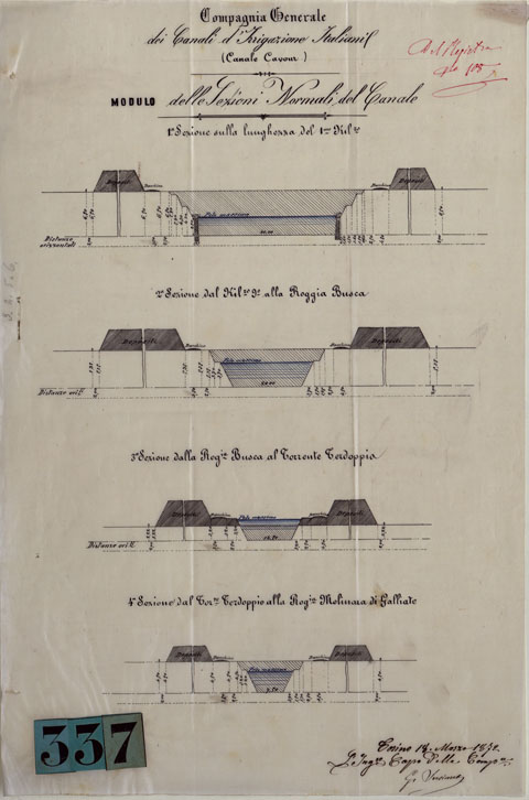 (N:23876) COMPAGNIA GENERALE DEI CANALI D'IRRIGAZIONE ITALIANI (CANALE CAVOUR) PROGETTO DI DIRAMAZIONE DELLE ACQUE DEL CANALE CAVOUR A BENEFICIO DELLA REGIONE COMPRESA FRA L'AGOGNA ED ILTICINO - LUCIDO (CA003176) Carte e stampe antiche: riproduzione a colori su carta (formato A2)