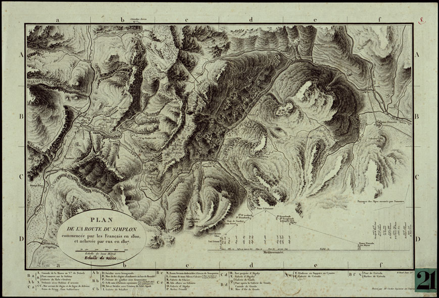 (N:23936) PLAN DE LA ROUTE DU SIMPLON COMMENCEE PAR LES FRANCAIS EN 1800 ET ACHEVEE PAR EUX EN 1807. (CA003335) Carte e stampe antiche: riproduzione a colori su carta (formato A2)
