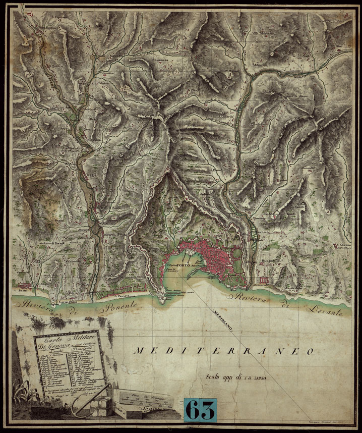 (N:1075) CARTA MILITARE DI GENOVA E SUOI CONTORNI - PINCHETTI G. GIUSEPPE  CANIANI INC. (CA003545) Carte e stampe antiche: riproduzione a colori su carta (formato A2)