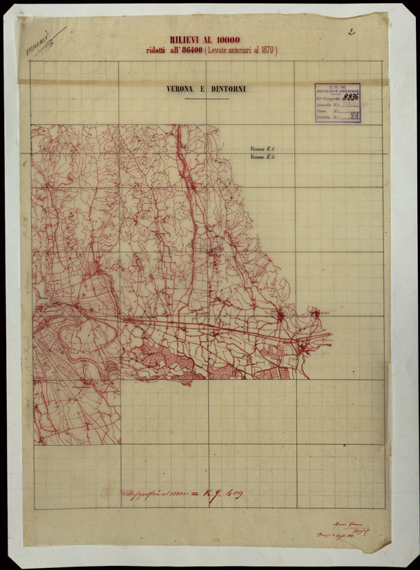 (N:24463) RILIEVI AL 10.000 RIDOTTI ALL'86.400 (LEVATE ANTERIORI AL 1870) - VERONA E DINTORNI (lLUCIDO) (CA004278) Carte e stampe antiche: riproduzione a colori su carta (formato A2)