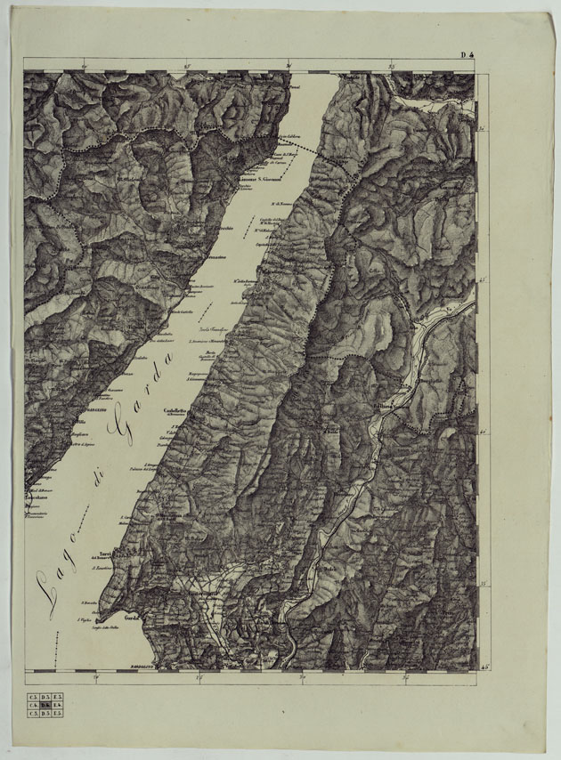 (N:11850) CARTA TOPOGRAFICA DELLE PROVINCIE LOMBARDO-VENETE E DEGLI EX DUCATI ALLA SCALA DI 1:86.400 1865  - FOG. D.4 (CA004568) Carte e stampe antiche: riproduzione a colori su carta (formato A2)