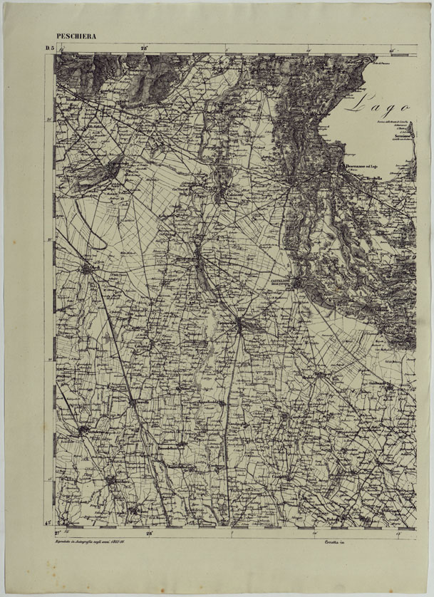 (N:11853) CARTA TOPOGRAFICA DELLE PROVINCIE LOMBARDO-VENETE E DEGLI EX DUCATI ALLA SCALA DI 1:86.400 1865 - FOG. D.5 PESCHIERA (CA004569) Carte e stampe antiche: riproduzione a colori su carta (formato A2)