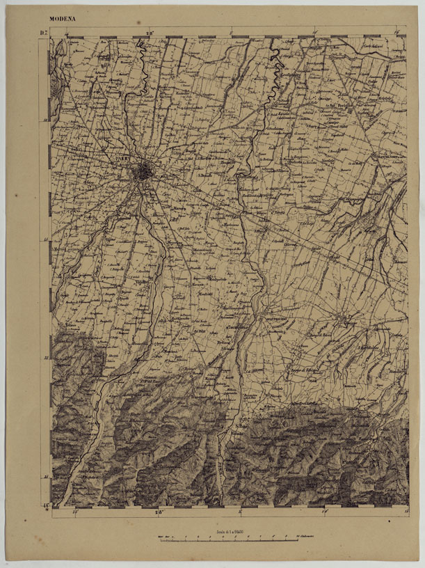 (N:24549) CARTA TOPOGRAFICA DELLE PROVINCIE LOMBARDO-VENETE E DEGLI EX DUCATI ALLA SCALA DI 1:86.400 1865  - D.7 MODENA Parte 1 (CA004573) Carte e stampe antiche: riproduzione a colori su carta (formato A2)
