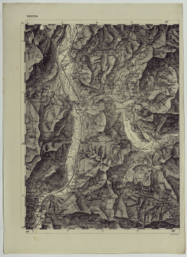 (N:11872) CARTA TOPOGRAFICA DELLE PROVINCIE LOMBARDO-VENETE E DEGLI EX DUCATI ALLA SCALA DI 1:86.400 1865 - FOG. E.3 TRENTO (CA004587) Carte e stampe antiche: riproduzione a colori su carta (formato A2)