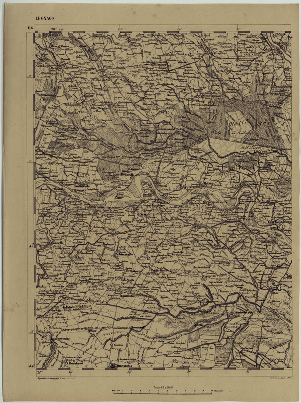 (N:11878) CARTA TOPOGRAFICA DELLE PROVINCIE LOMBARDO-VENETE E DEGLI EX DUCATI ALLA SCALA DI 1:86.400 1865 - FOG. E.6 LEGNAGO (CA004593) Carte e stampe antiche: riproduzione a colori su carta (formato A2)