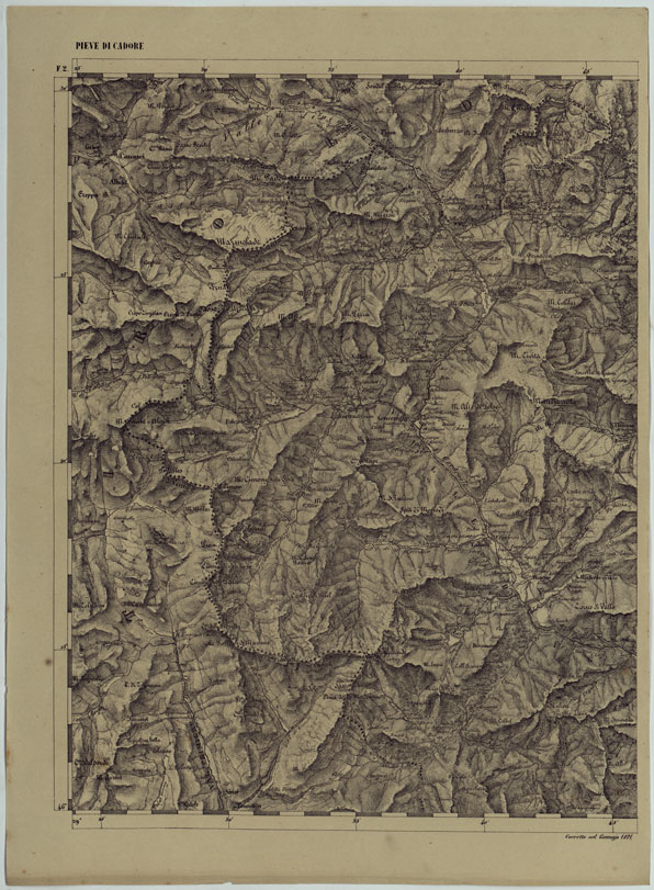 (N:11902) CARTA TOPOGRAFICA DELLE PROVINCIE LOMBARDO-VENETE E DEGLI EX DUCATI ALLA SCALA DI 1:86.400 1865 - FOG. F.2 PIEVE DI CADORE (CA004613) Carte e stampe antiche: riproduzione a colori su carta (formato A2)