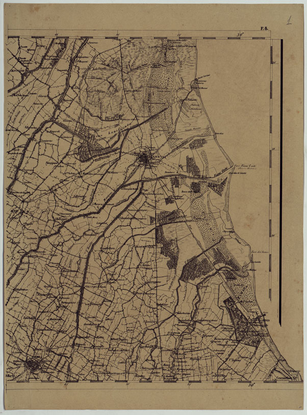 (N:11913) CARTA TOPOGRAFICA DELLE PROVINCIE LOMBARDO-VENETE E DEGLI EX DUCATI ALLA SCALA DI 1:86.400 1865 - FOG. F.8 (CA004626) Carte e stampe antiche: riproduzione a colori su carta (formato A2)