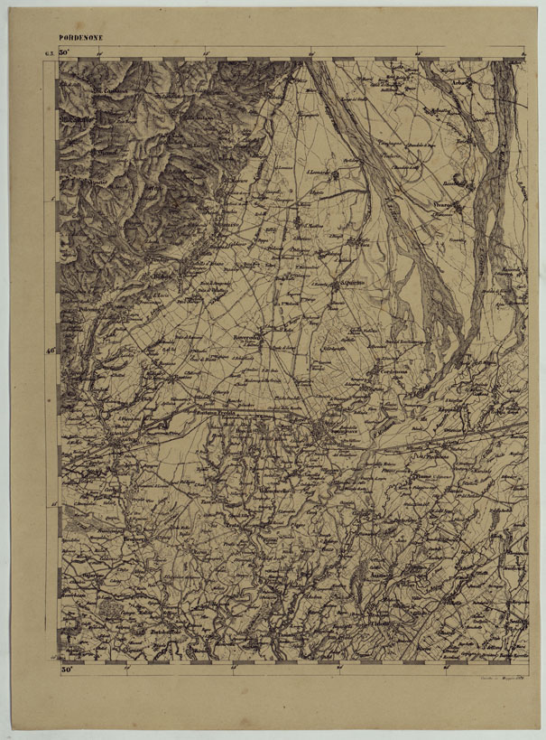 (N:11937) CARTA TOPOGRAFICA DELLE PROVINCIE LOMBARDO-VENETE E DEGLI EX DUCATI ALLA SCALA DI 1:86.400 1865 - FOG. G.3 PORDENONE (CA004646) Carte e stampe antiche: riproduzione a colori su carta (formato A2)