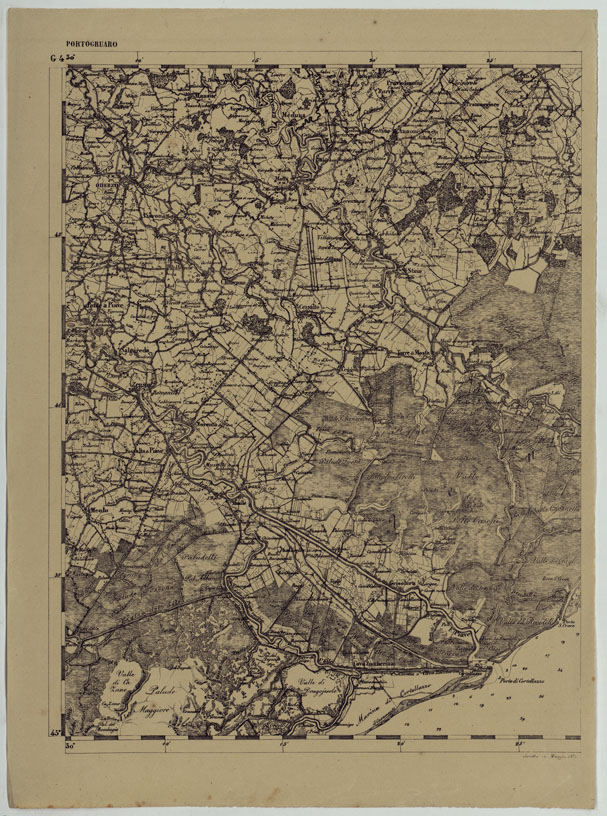 (N:11939) CARTA TOPOGRAFICA DELLE PROVINCIE LOMBARDO-VENETE E DEGLI EX DUCATI ALLA SCALA DI 1:86.400 1865 - FOG. G.4 PORTOGRUARO (CA004648) Carte e stampe antiche: riproduzione a colori su carta (formato A2)