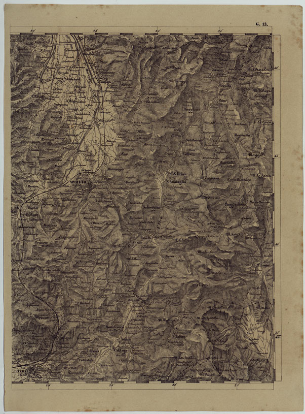(N:11925) CARTA TOPOGRAFICA DELLE PROVINCIE LOMBARDO-VENETE E DEGLI EX DUCATI ALLA SCALA DI 1:86.400 1865 - FOG. G.13 (CA004662) Carte e stampe antiche: riproduzione a colori su carta (formato A2)