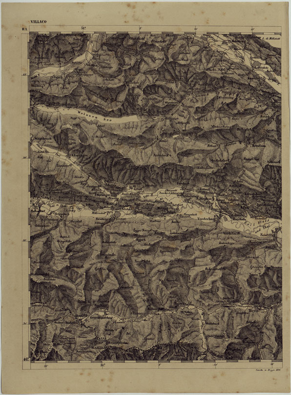 (N:11945) CARTA TOPOGRAFICA DELLE PROVINCIE LOMBARDO-VENETE E DEGLI EX DUCATI ALLA SCALA DI 1:86.400 1865 - FOG. H.1 VILLACO (CA004671) Carte e stampe antiche: riproduzione a colori su carta (formato A2)