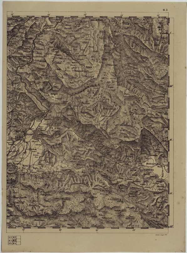 (N:11964) CARTA TOPOGRAFICA DELLE PROVINCIE LOMBARDO-VENETE E DEGLI EX DUCATI ALLA SCALA DI 1:86.400 1865 - FOG. H.3 (CA004676) Carte e stampe antiche: riproduzione a colori su carta (formato A2)
