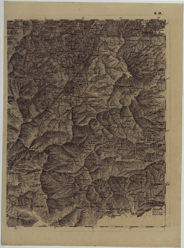 (N:11952) CARTA TOPOGRAFICA DELLE PROVINCIE LOMBARDO-VENETE E DEGLI EX DUCATI ALLA SCALA DI 1:86.400 1865 - FOG. H.13 (CA004686) Carte e stampe antiche: riproduzione a colori su carta (formato A2)