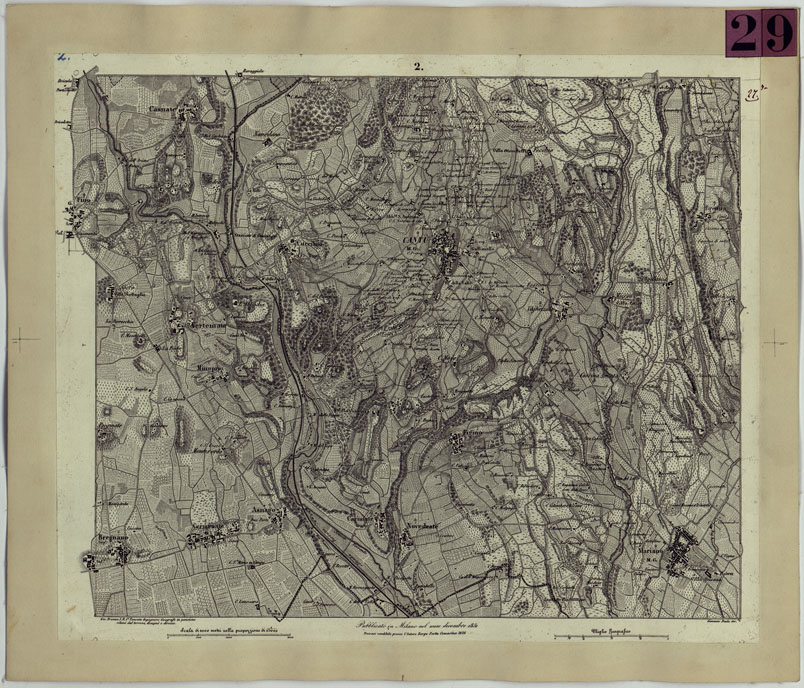 (N:9386) CARTA TOPOGRAFICA DEI CONTORNI DI MILANO RILEVATA D'IN SUL TERRENO E DISEGNATA NELLA PROPORZIONALE SCALA DI 1 A 25.000 DAL PRIMO TENENTE INGEGNERE GEOGRAFO PENSIONATO GIOVANNI BRENNA A. VALLARDI, EDIT. -TAVOLA 2 (CA004949) Carte e stampe antiche: riproduzione a colori su carta (formato A2)