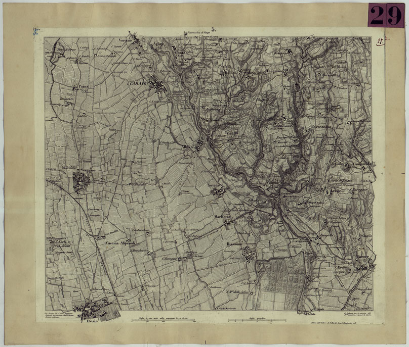 (N:9389) CARTA TOPOGRAFICA DEI CONTORNI DI MILANO RILEVATA D'IN SUL TERRENO E DISEGNATA NELLA PROPORZIONALE SCALA DI 1 A 25.000 DAL PRIMO TENENTE INGEGNERE GEOGRAFO PENSIONATO GIOVANNI BRENNA A. VALLARDI, EDIT. -TAVOLA 5 (CA004952) Carte e stampe antiche: riproduzione a colori su carta (formato A2)