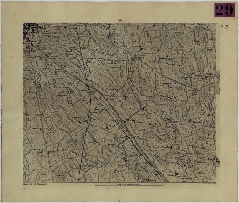 (N:9385) CARTA TOPOGRAFICA DEI CONTORNI DI MILANO RILEVATA D'IN SUL TERRENO E DISEGNATA NELLA PROPORZIONALE SCALA DI 1 A 25.000 DAL PRIMO TENENTE INGEGNERE GEOGRAFO PENSIONATO GIOVANNI BRENNA A. VALLARDI, EDIT. -TAVOLA 13 (CA004960) Carte e stampe antiche: riproduzione a colori su carta (formato A2)