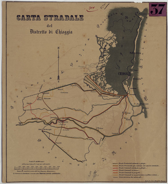 (N:5872) CARTA STRADALE DEL DISTRETTO DI CHIOGGIA (CA005037) Carte e stampe antiche: riproduzione a colori su carta (formato A2)