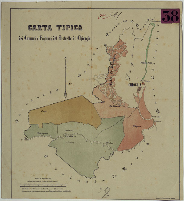 (N:9018) CARTA TIPICA DEI COMUNI E FRAZIONI DEL DISTRETTO DI GHIOGGIA (CA005038) Carte e stampe antiche: riproduzione a colori su carta (formato A2)