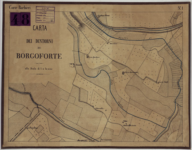 (N:424) CARTA DEI DINTORNI DI BORGOFORTE ALLA SCALA DI 1 AL 10.000 - Foglio 1 - Corte Barbieri (CA005237) Carte e stampe antiche: riproduzione a colori su carta (formato A2)