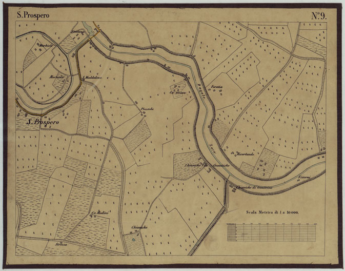 (N:432) CARTA DEI DINTORNI DI BORGOFORTE ALLA SCALA DI 1 AL 10.000 - Foglio 9 - S. Prospero (CA005245) Carte e stampe antiche: riproduzione a colori su carta (formato A2)