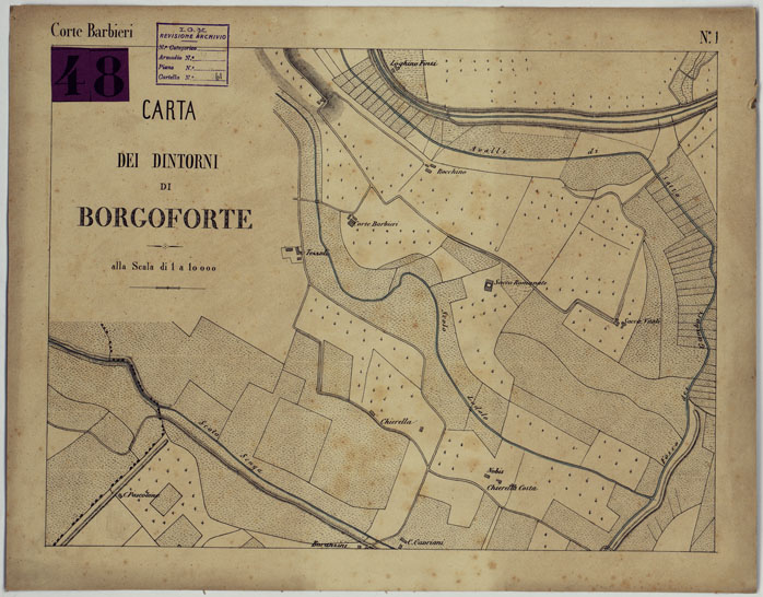 (N:24668) CARTA DEI DINTORNI DI BORGOFORTE ALLA SCALA DI 1 AL 10.000 - Foglio 1 - Corte Barbieri (CA005246) Carte e stampe antiche: riproduzione a colori su carta (formato A2)
