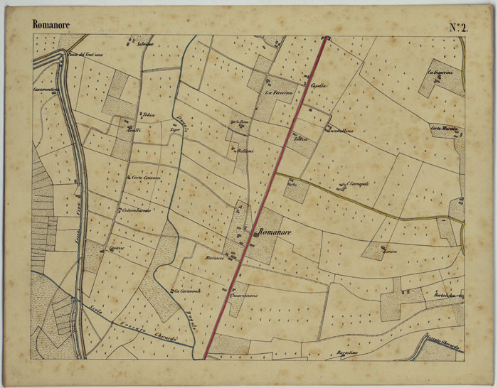 (N:24669) CARTA DEI DINTORNI DI BORGOFORTE ALLA SCALA DI 1 AL 10.000 - Foglio 2 - Romanore (CA005247) Carte e stampe antiche: riproduzione a colori su carta (formato A2)