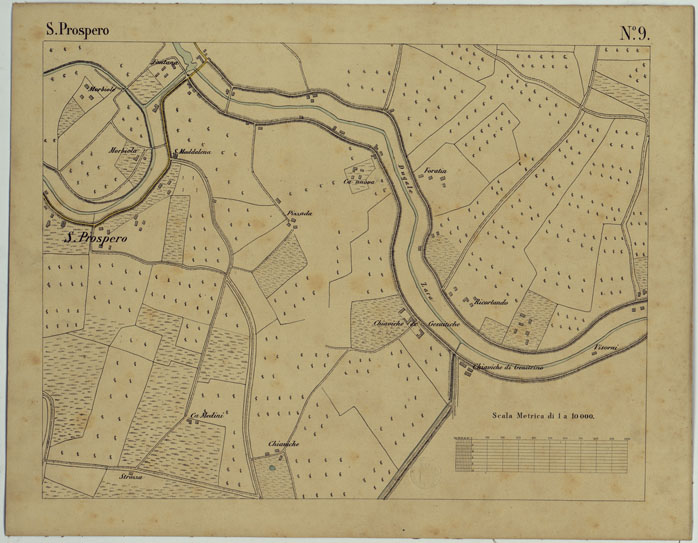 (N:24676) CARTA DEI DINTORNI DI BORGOFORTE ALLA SCALA DI 1 AL 10.000 - Foglio 9 - S. Prospero (CA005254) Carte e stampe antiche: riproduzione a colori su carta (formato A2)