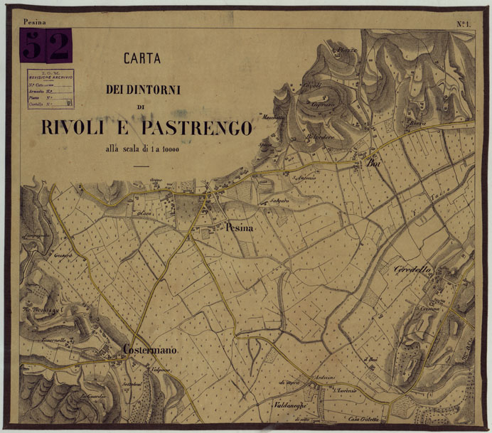 (N:15494) CARTA DEI DINTORNI DI RIVOLI E PASTRENGO ALLA SCALA DI 1 AL 10.000 - FOGLIO 1 PAESINA (CA005292) Carte e stampe antiche: riproduzione a colori su carta (formato A2)