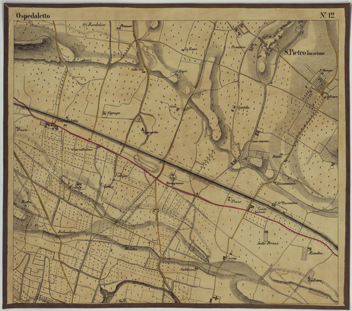 (N:15508) CARTA DEI DINTORNI DI RIVOLI E PASTRENGO ALLA SCALA DI 1 AL 10.000 - FOGLIO 12 OSPEDALETTO (CA005303) Carte e stampe antiche: riproduzione a colori su carta (formato A2)
