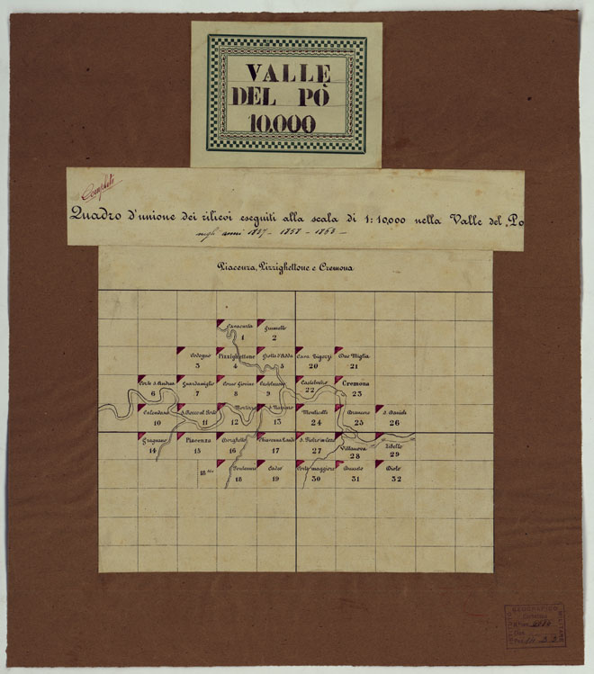(N:24732) Valle del Po - Piacenza, Cremona, Pizzighettone - Quadro d'Unione (CA005406) Carte e stampe antiche: riproduzione a colori su carta (formato A2)