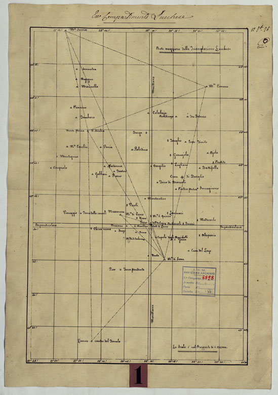 (N:24793) CARTA TOPOGRAFICA DEL COMPARTIMENTO LUCCHESE ESEGUITA D'ORDINE DI SUA ECCELLENZA IL SIGNOR TENENTE GENERALE CAV. G. DE LAUGIER CONTE DI BELLECOUR MINISTRO DELLA GUERRA - RETE DELLA TRIANGOLAZIONE LUCCHESE. (CA005559) Carte e stampe antiche: riproduzione a colori su carta (formato A2)